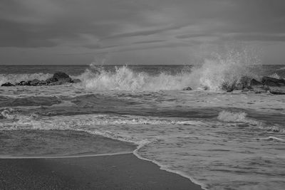Black and white view of adriatic sea during winter stormy