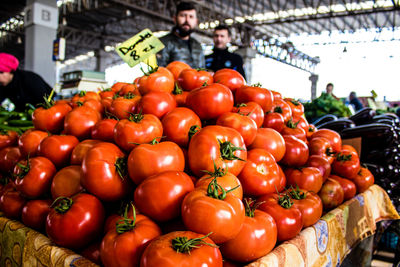 Close-up of tomatoes for sale at market stall