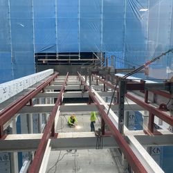 High angle view of people working at construction site