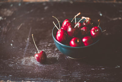 Close-up of cherries in bowl