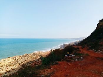 Scenic view of sea against clear sky