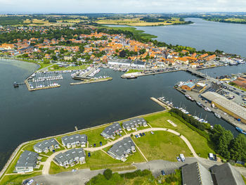 Aerial photoof stege town, møn, denmark