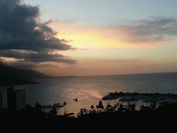 Scenic view of sea against sky at sunset