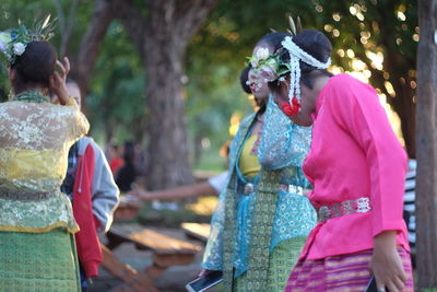 Women standing in city