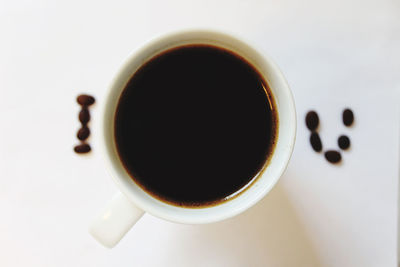 High angle view of black coffee on table