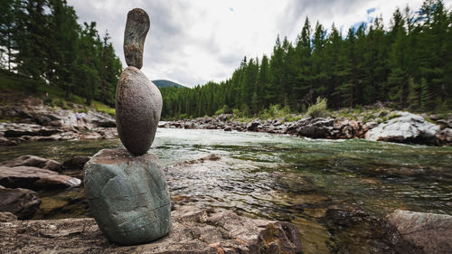 Scenic view of rocks in water against sky