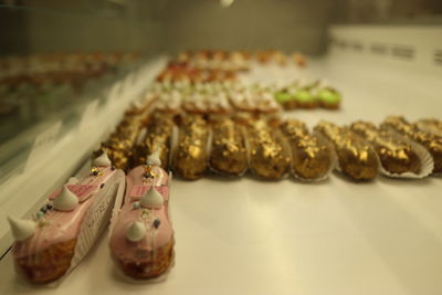 Close-up of éclair on table