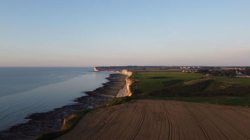 Scenic view of sea against clear sky