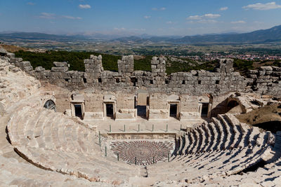 High angle view of old ruins.
burdur, turkey - september 15 2019 medusa mosaic in kibyra odeon