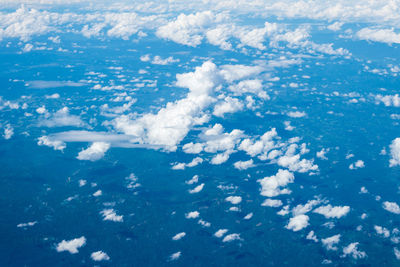 Aerial view of sea against blue sky