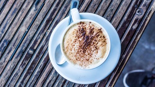 High angle view of coffee on table