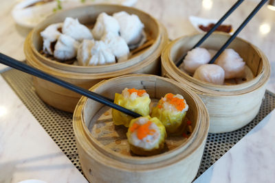 High angle view of food on table