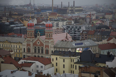 High angle view of city during winter