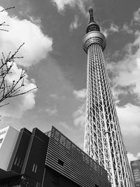 Low angle view of building against cloudy sky