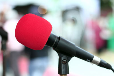 Close-up of red microphone