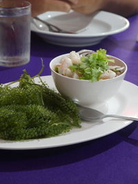 High angle view of meal served in bowl
