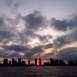 City skyline at sunset