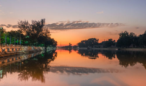 Scenic view of lake against sky during sunset