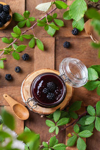 High angle view of fruits on table