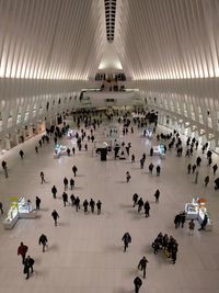 High angle view of crowd in modern building