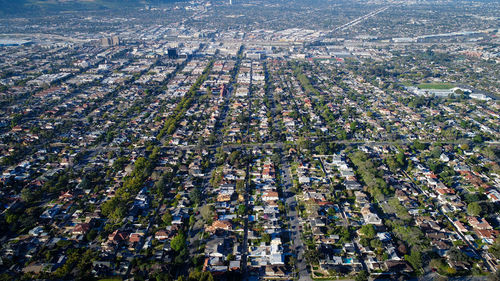 High angle view of street amidst buildings in city