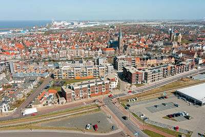 Aerial from the city harlingen in friesland the netherlands