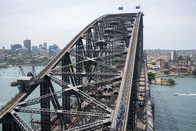 High angle view of sydney harbour bridge and cityscape
