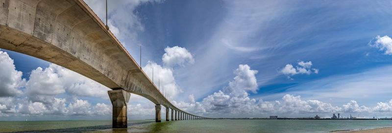 Low angle view of bridge over sea against sky