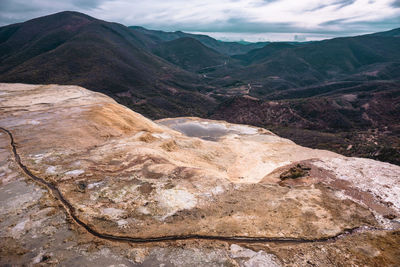 Scenic view of hierve el agua against sky