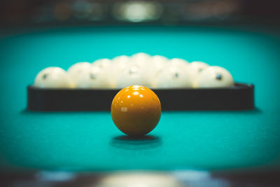 Close-up of balls on pool table