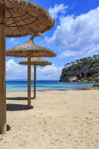 Scenic view of beach against blue sky