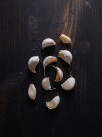 High angle view of mushrooms on table