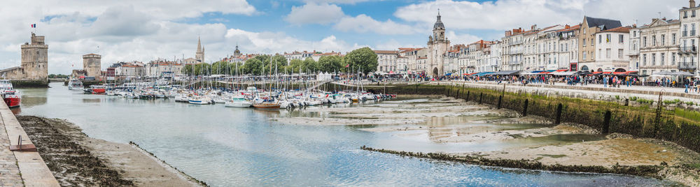 Panoramic view of river by buildings in city