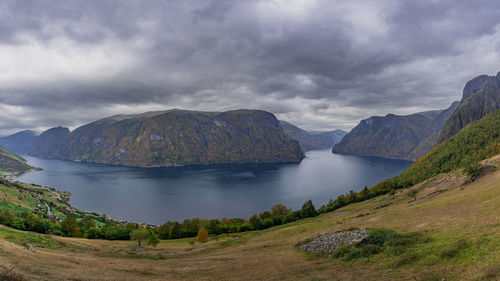 Even on a cloudy day, the view of the aurlandsfjord is beautiful
