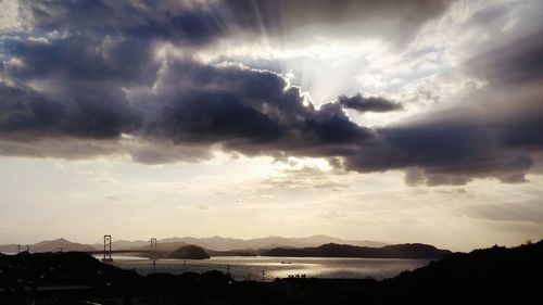 Scenic view of silhouette mountain against dramatic sky