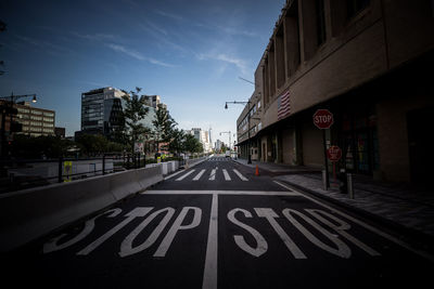 Road sign on street in city