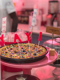 Pink food on table at store