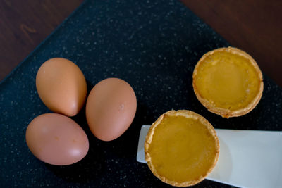 High angle view of breakfast on table