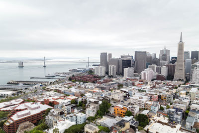 High angle view of buildings against sky