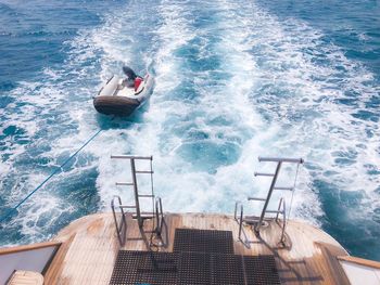 High angle view of ship in sea