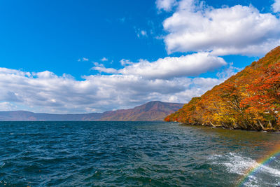 Scenic view of sea against blue sky