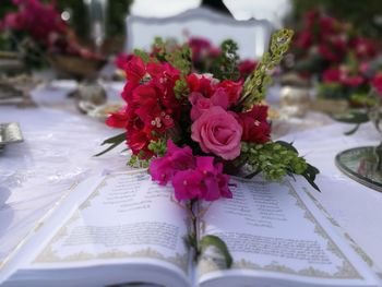 Close-up of flower bouquet on table