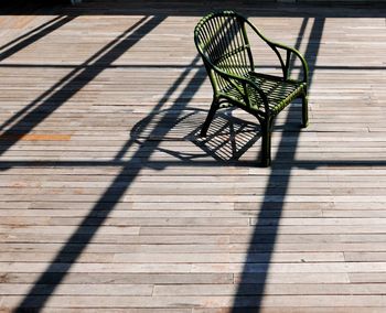 High angle view of shadow on hardwood floor