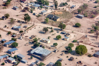 High angle view of houses in city