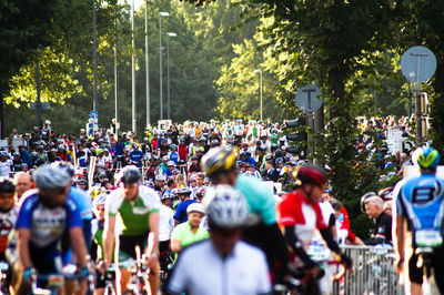 Crowd on street in park