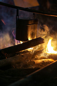 Close-up of bonfire on barbecue grill