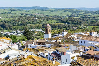 High angle view of townscape against sky