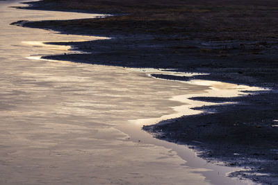 High angle view of puddle on beach