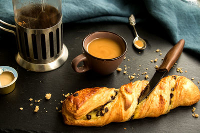 High angle view of breakfast on table