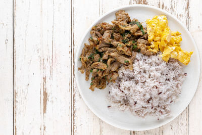 Directly above shot of food in plate on table